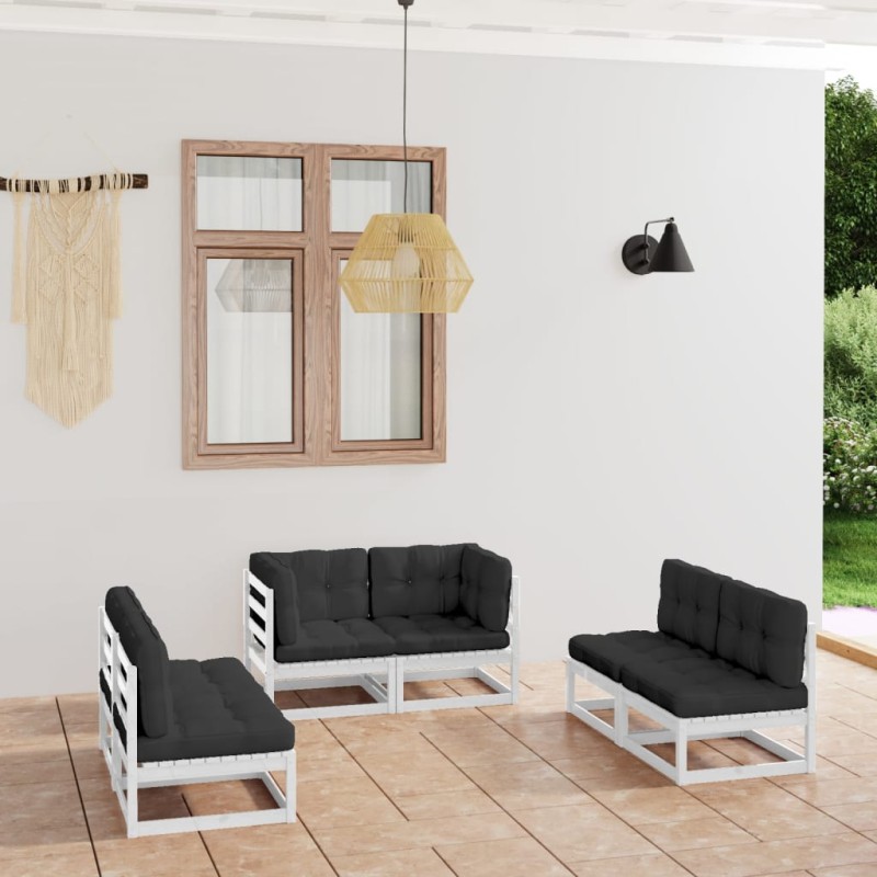 vidaXL Juego de muebles de jardín 6 pzas y cojines pino maciza vidaXL Juego de muebles de jardín 6 pzas y cojines pino maciza