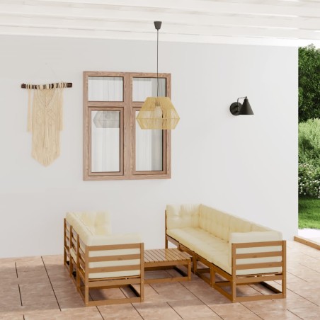 vidaXL Muebles de jardín 8 piezas con cojines de madera de pino maciza