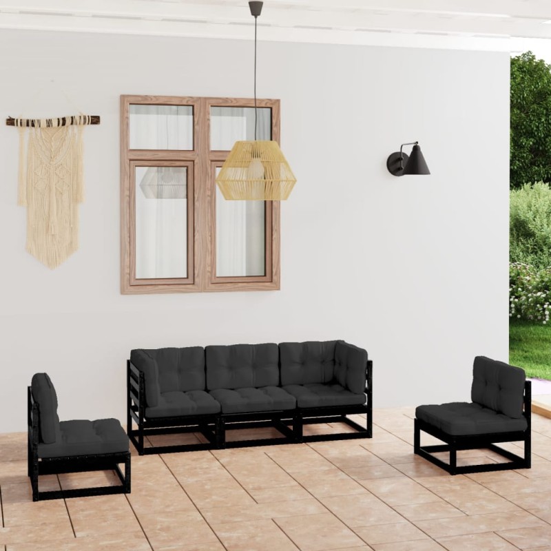 vidaXL Juego de muebles de jardín 5 pzas y cojines madera pino maciza