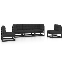 vidaXL Juego de muebles de jardín 5 pzas y cojines madera pino maciza