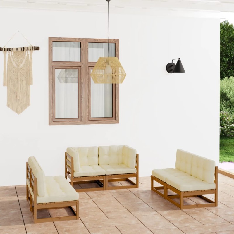 vidaXL Juego de muebles de jardín 6 pzas y cojines madera pino maciza vidaXL Juego de muebles de jardín 6 pzas y cojines madera pino maciza