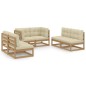 vidaXL Juego de muebles de jardín 6 pzas y cojines madera pino maciza vidaXL Juego de muebles de jardín 6 pzas y cojines madera pino maciza