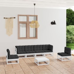 vidaXL Juego de muebles de jardín 7 pzas y cojines madera pino maciza