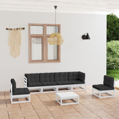 vidaXL Juego de muebles de jardín 7 pzas y cojines madera pino maciza
