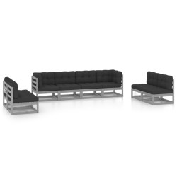 vidaXL Juego de muebles de jardín 8 pzas y cojines gris madera pino