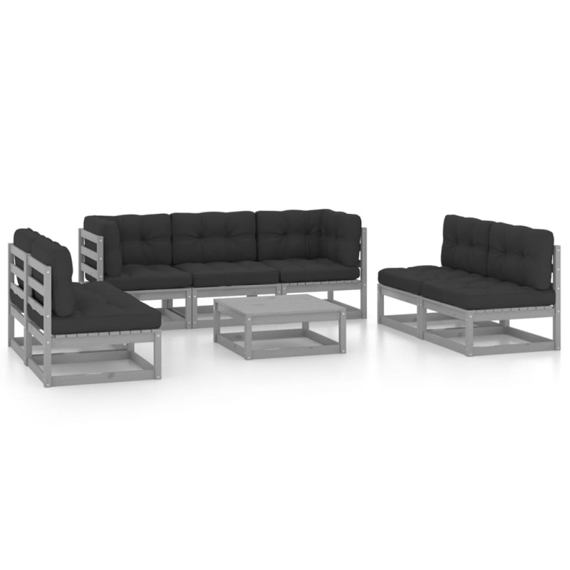 vidaXL Juego de muebles de jardín 8 pzas y cojines madera pino maciza
