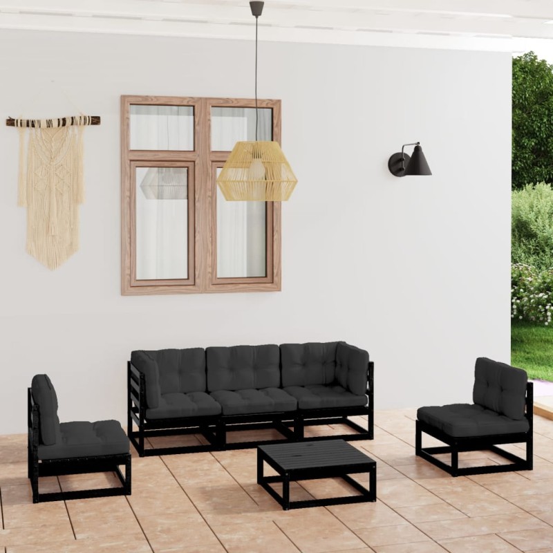 vidaXL Juego de muebles de jardín 6 pzas y cojines madera pino maciza vidaXL Juego de muebles de jardín 6 pzas y cojines madera pino maciza