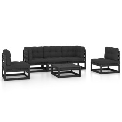 vidaXL Juego de muebles de jardín 6 pzas y cojines madera pino maciza