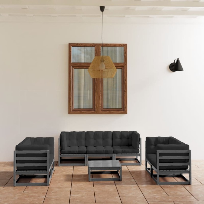 vidaXL Juego de muebles de jardín 8 pzas y cojines madera pino maciza vidaXL Juego de muebles de jardín 8 pzas y cojines madera pino maciza