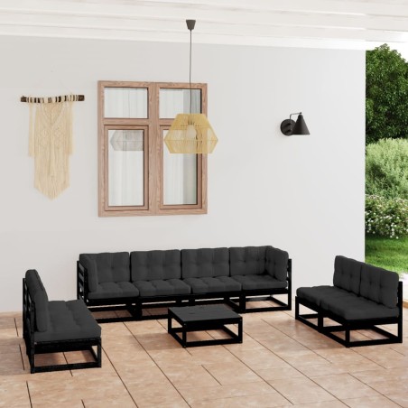 vidaXL Juego de muebles de jardín 9 pzas y cojines madera pino maciza