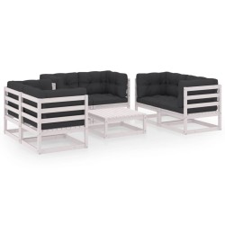 vidaXL Juego de muebles de jardín 7 pzas y cojines madera pino maciza