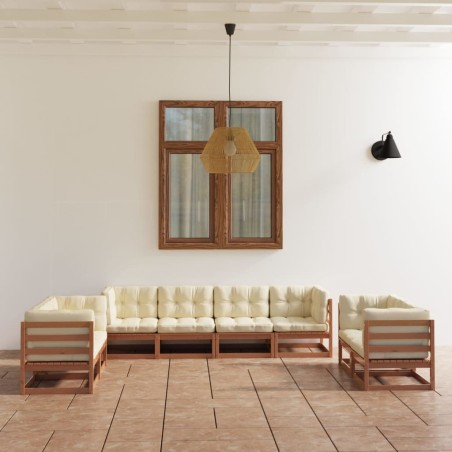 vidaXL Muebles de jardín 8 piezas con cojines de madera de pino maciza