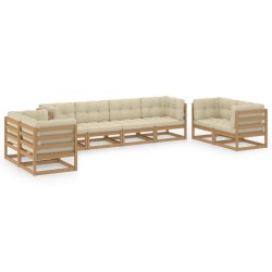 vidaXL Muebles de jardín 8 piezas con cojines de madera de pino maciza
