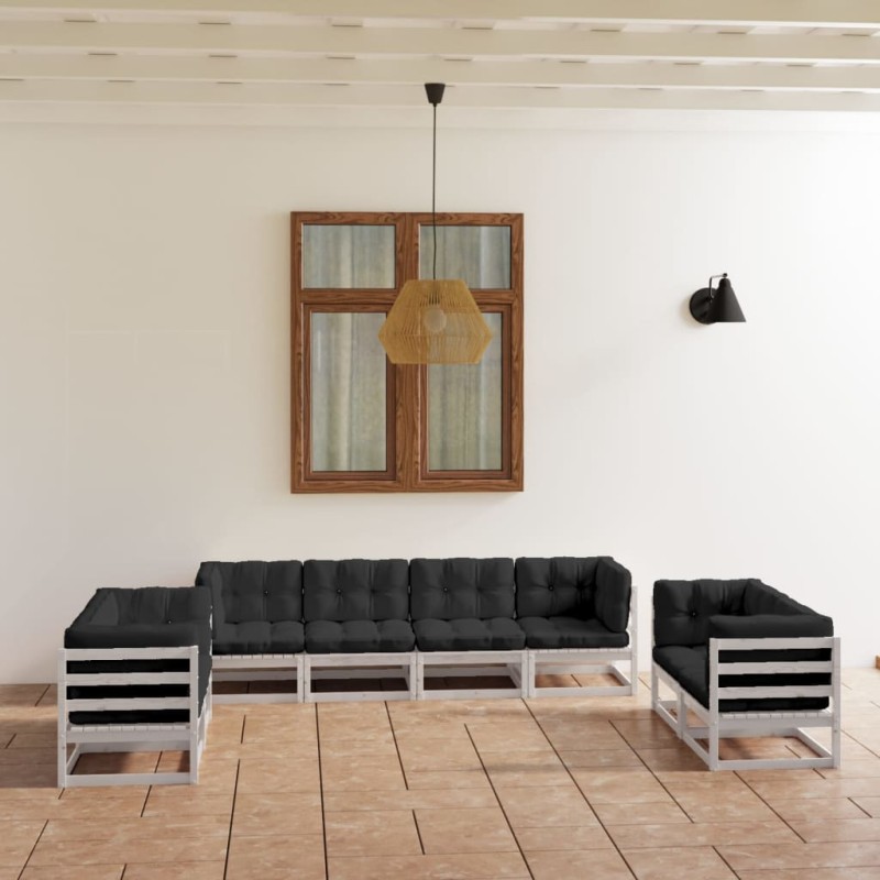 vidaXL Muebles de jardín 8 piezas con cojines de madera de pino maciza vidaXL Muebles de jardín 8 piezas con cojines de madera de pino maciza