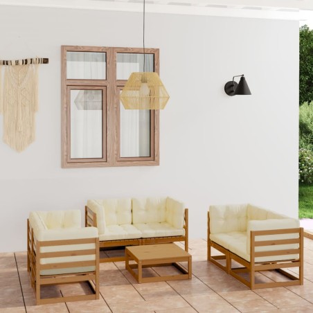 vidaXL Juego de muebles de jardín 7 pzas y cojines madera pino maciza
