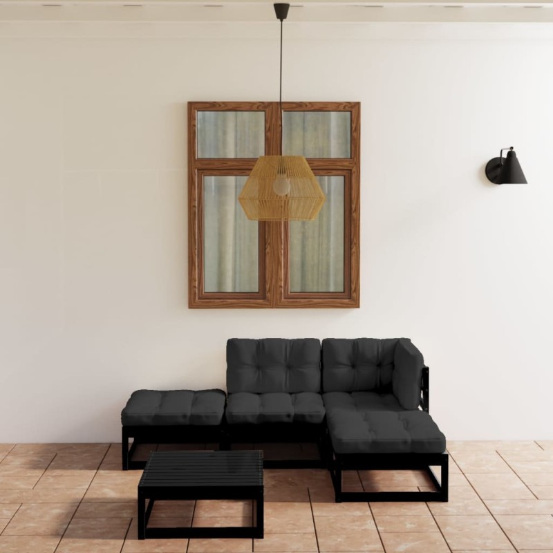 vidaXL Juego de muebles de jardín 5 pzas y cojines madera pino maciza vidaXL Juego de muebles de jardín 5 pzas y cojines madera pino maciza