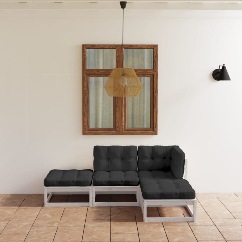 vidaXL Juego de muebles de jardín 4 pzas y cojines madera pino maciza vidaXL Juego de muebles de jardín 4 pzas y cojines madera pino maciza