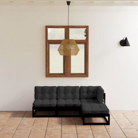 vidaXL Juego de muebles de jardín 4 pzas y cojines madera pino maciza