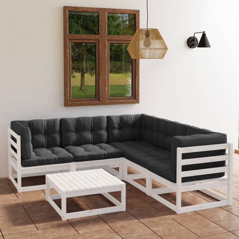 vidaXL Muebles de jardín 6 piezas con cojines de madera de pino maciza vidaXL Muebles de jardín 6 piezas con cojines de madera de pino maciza