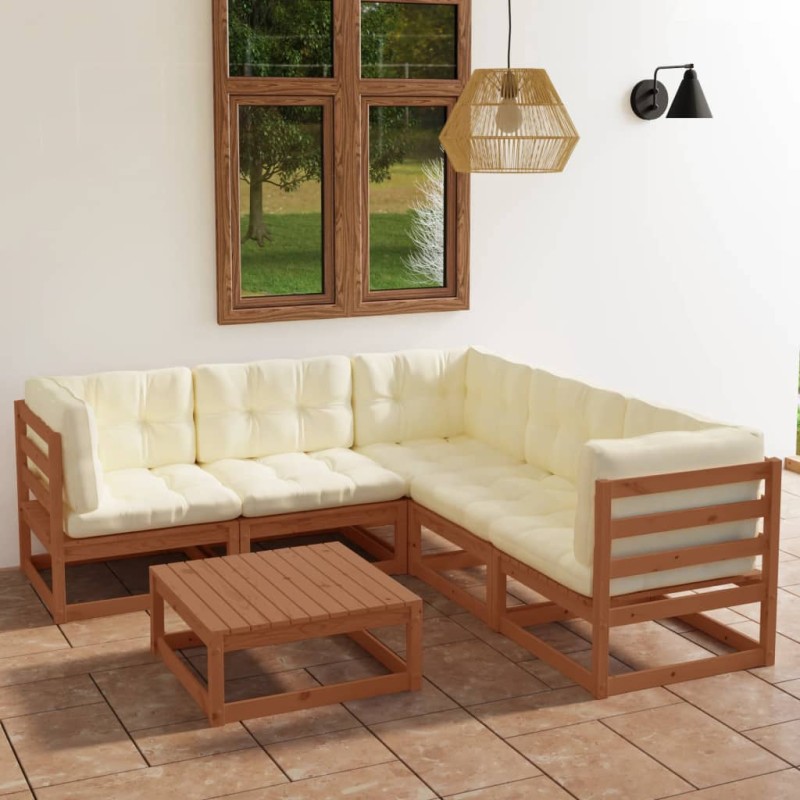 vidaXL Muebles de jardín 6 piezas con cojines de madera de pino maciza vidaXL Muebles de jardín 6 piezas con cojines de madera de pino maciza