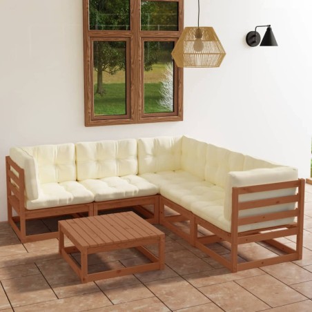 vidaXL Muebles de jardín 6 piezas con cojines de madera de pino maciza