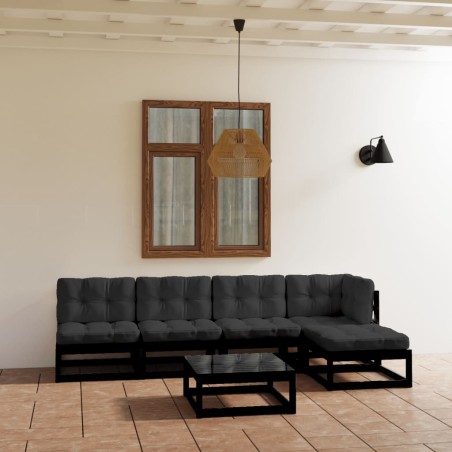 vidaXL Juego de muebles de jardín 6 pzas y cojines madera pino maciza