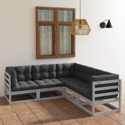 vidaXL Juego de muebles de jardín 5 pzas y cojines madera pino maciza