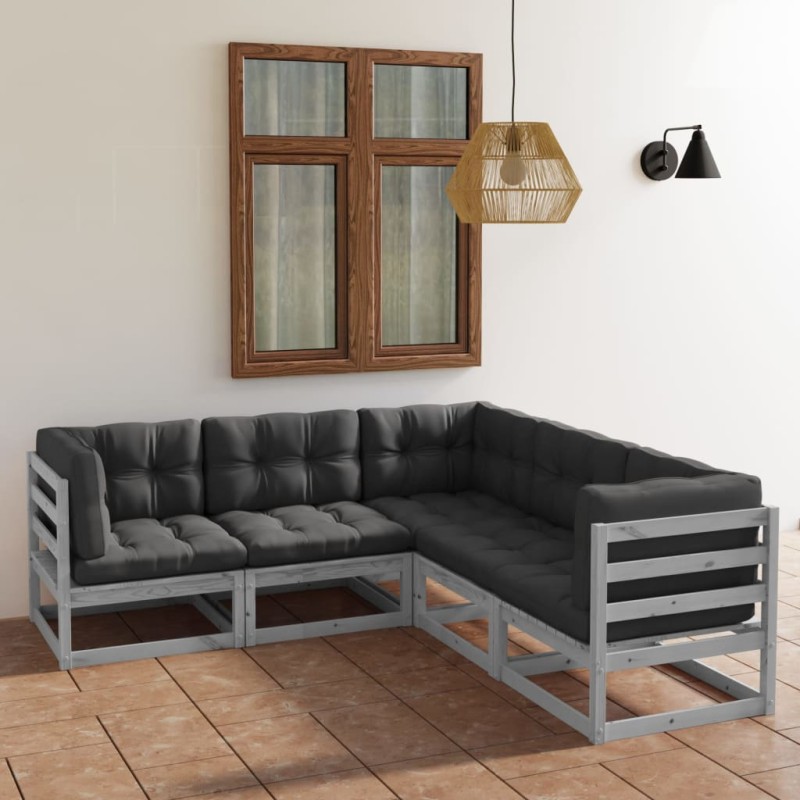 vidaXL Juego de muebles de jardín 5 pzas y cojines madera pino maciza vidaXL Juego de muebles de jardín 5 pzas y cojines madera pino maciza