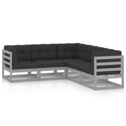 vidaXL Juego de muebles de jardín 5 pzas y cojines madera pino maciza