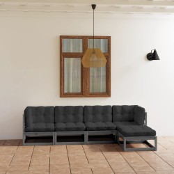 vidaXL Juego de muebles de jardín 5 pzas y cojines madera pino maciza