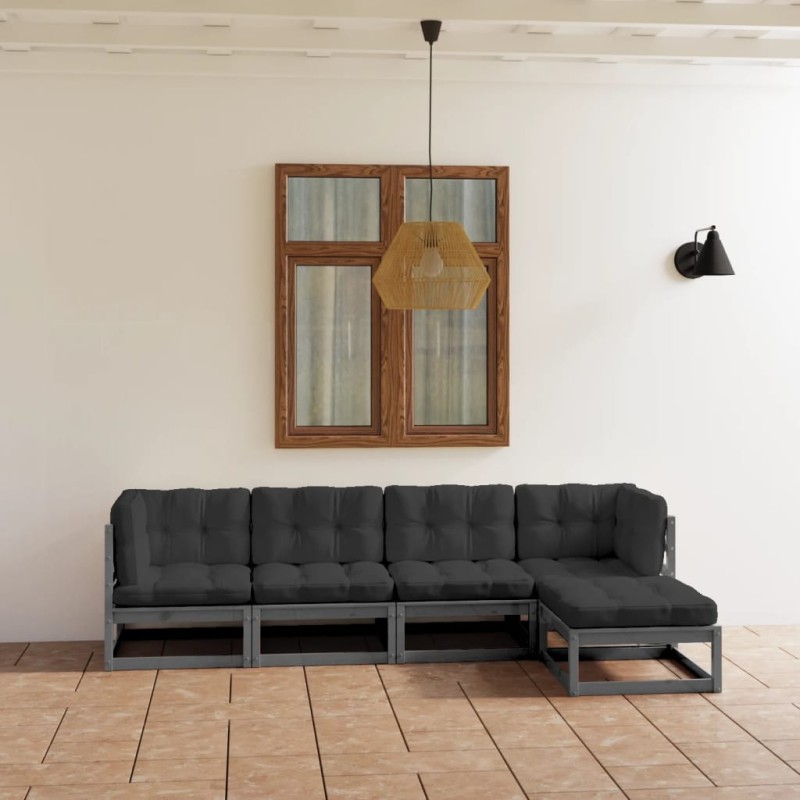 vidaXL Juego de muebles de jardín 5 pzas y cojines madera pino maciza vidaXL Juego de muebles de jardín 5 pzas y cojines madera pino maciza