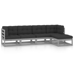 vidaXL Juego de muebles de jardín 5 pzas y cojines madera pino maciza