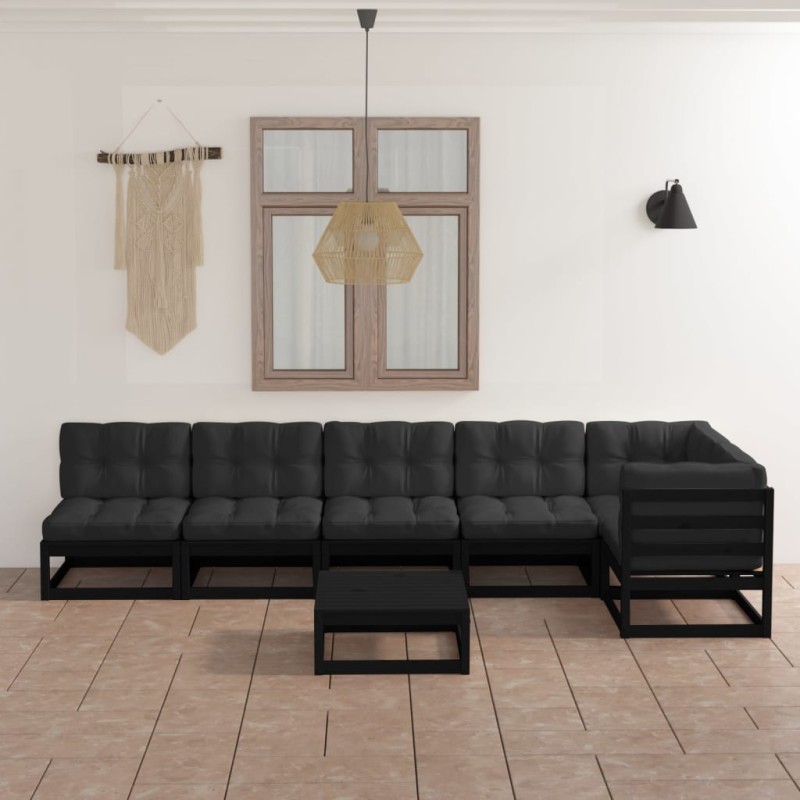 vidaXL Juego de muebles de jardín 7 pzas y cojines madera pino maciza vidaXL Juego de muebles de jardín 7 pzas y cojines madera pino maciza