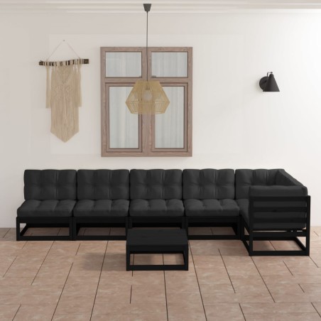 vidaXL Juego de muebles de jardín 7 pzas y cojines madera pino maciza