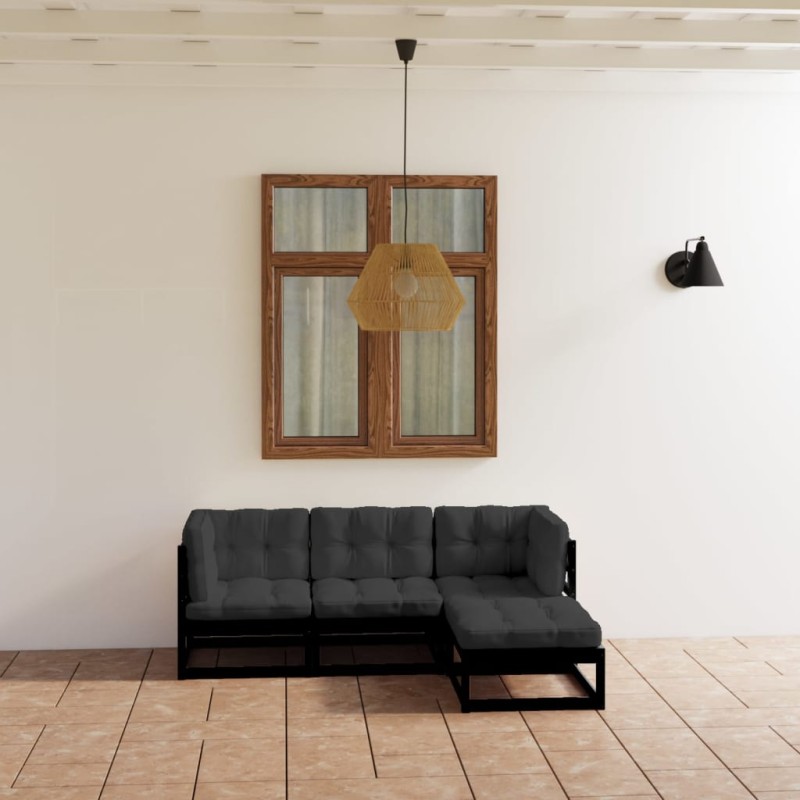 vidaXL Juego de muebles de jardín 4 pzas y cojines madera pino maciza vidaXL Juego de muebles de jardín 4 pzas y cojines madera pino maciza