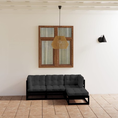 vidaXL Juego de muebles de jardín 4 pzas y cojines madera pino maciza