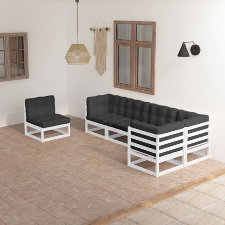 vidaXL Muebles de jardín 6 piezas con cojines de madera de pino maciza