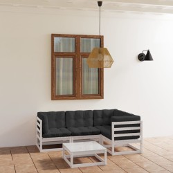 vidaXL Juego de muebles de jardín 5 pzas y cojines madera pino maciza