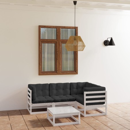 vidaXL Juego de muebles de jardín 5 pzas y cojines madera pino maciza