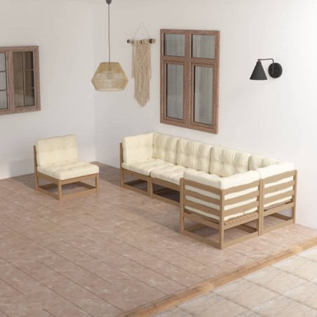 vidaXL Muebles de jardín 6 piezas con cojines de madera de pino maciza