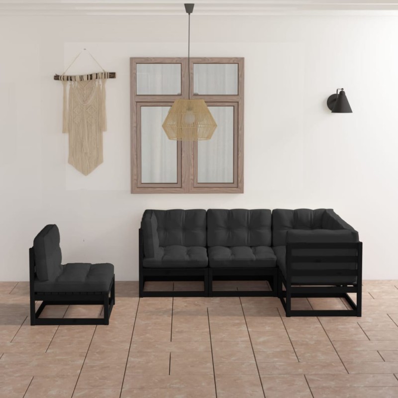 vidaXL Juego de muebles de jardín 5 pzas y cojines madera pino maciza vidaXL Juego de muebles de jardín 5 pzas y cojines madera pino maciza