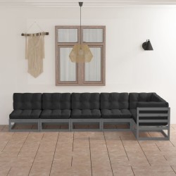 vidaXL Juego de muebles de jardín 6 pzas y cojines madera pino maciza