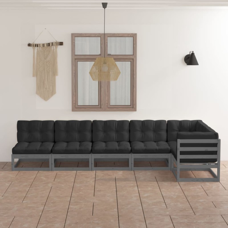 vidaXL Juego de muebles de jardín 6 pzas y cojines madera pino maciza vidaXL Juego de muebles de jardín 6 pzas y cojines madera pino maciza
