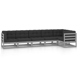vidaXL Juego de muebles de jardín 6 pzas y cojines madera pino maciza