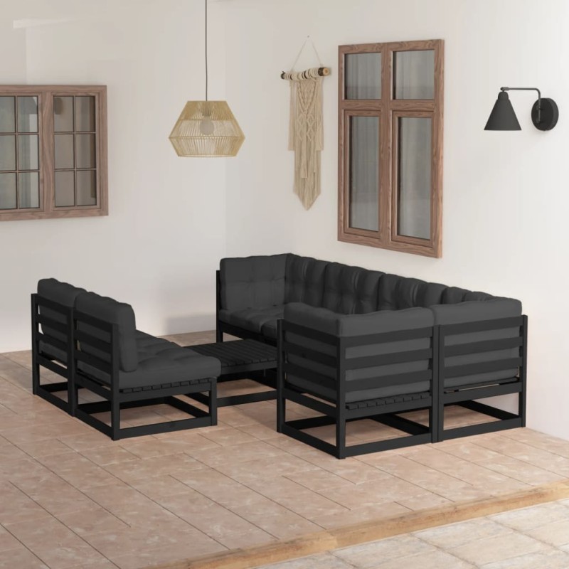 vidaXL Muebles de jardín 8 pzas y cojines madera maciza pino vidaXL Muebles de jardín 8 pzas y cojines madera maciza pino