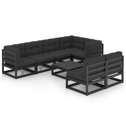 vidaXL Muebles de jardín 8 pzas y cojines madera maciza pino