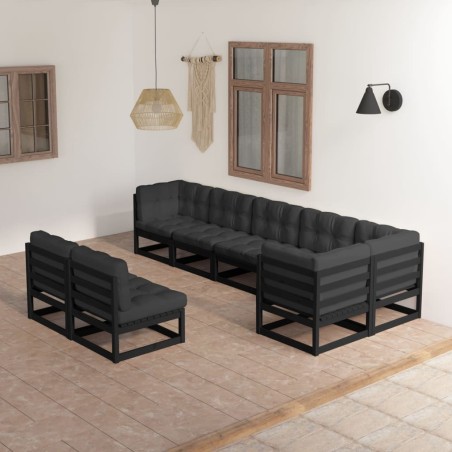 vidaXL Muebles de jardín 8 pzas y cojines madera maciza pino