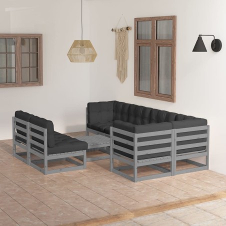 vidaXL Muebles de jardín 8 pzas y cojines madera maciza pino