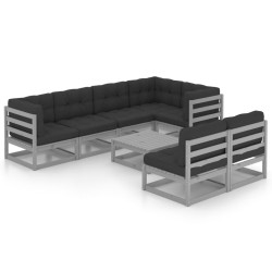 vidaXL Muebles de jardín 8 pzas y cojines madera maciza pino