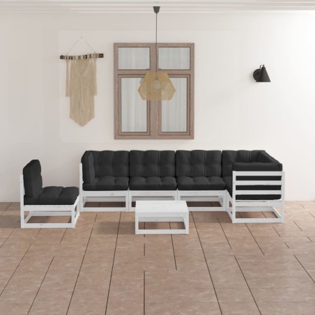 vidaXL Juego de muebles de jardín 7 pzas y cojines madera maciza pino